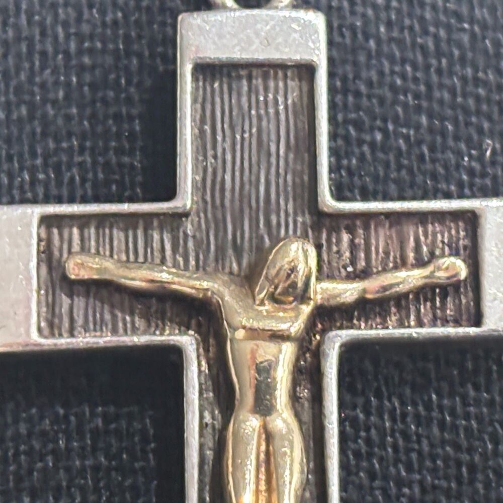 Vintage Michael Anthony Sterling Silver 14K Gold Crucifix Cross Pendant 7.3g - Picture 3 of 13